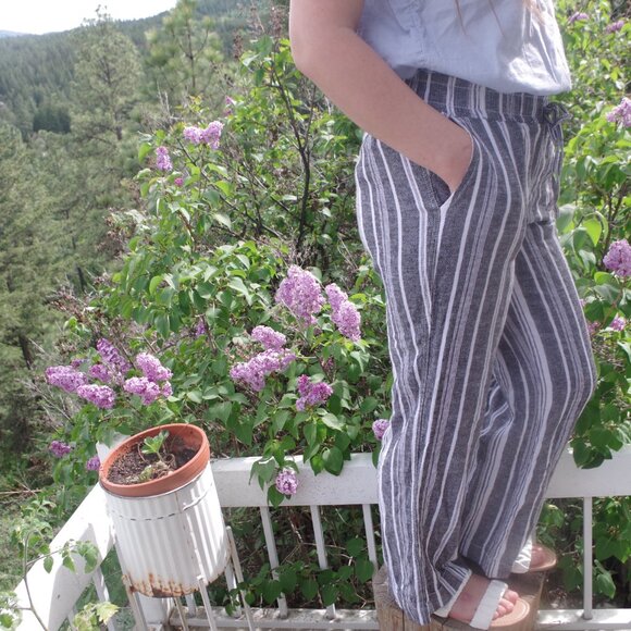 Linen Blend Women's Summer Striped Pants By Briggs - Picture 6 of 7